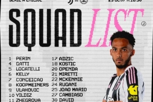 尤文对阵乌迪内斯名单：弗拉霍维奇、伊尔迪兹在列，K-图拉姆缺席